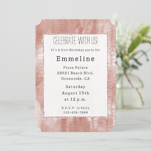 White Rose Blush Pink Snake  Invitation (Standing Front)