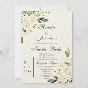 White rose boda en español invitation