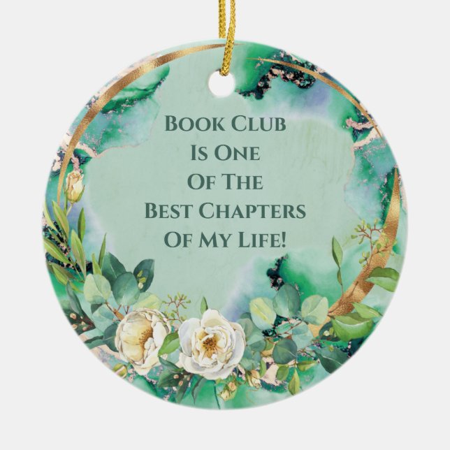 White Rose Book Club Friendship Monogram Ceramic Ornament (Front)