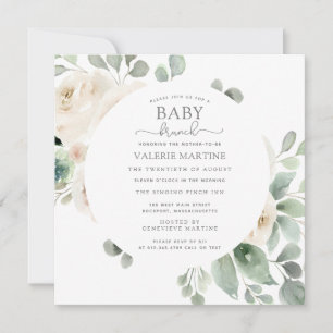 White Rose Botanical Baby Brunch Invitation
