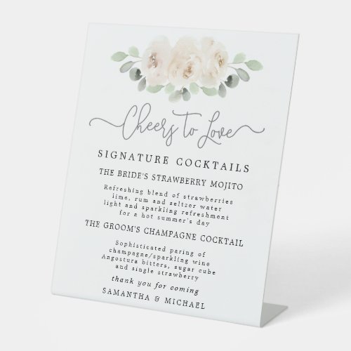 White Rose Botanical Cocktails Wedding Bar Sign