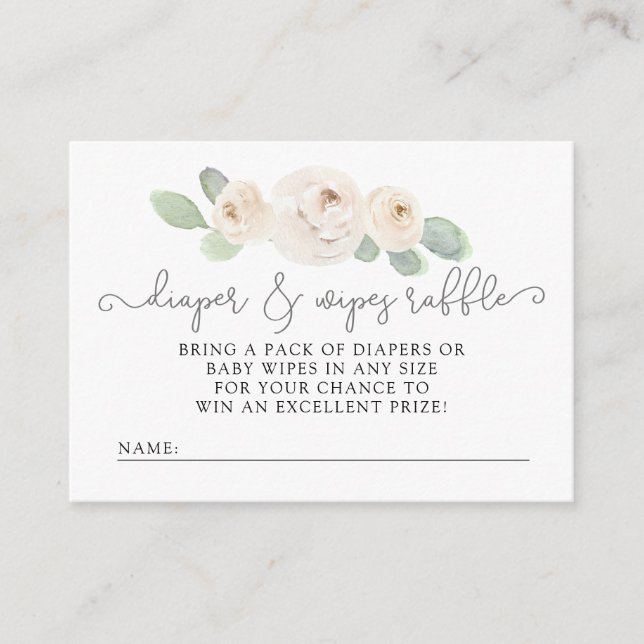 White Rose Botanical Diaper Raffle Baby Shower  Enclosure Card (Front)