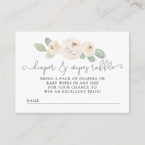 White Rose Botanical Diaper Raffle Baby Shower  Enclosure Card