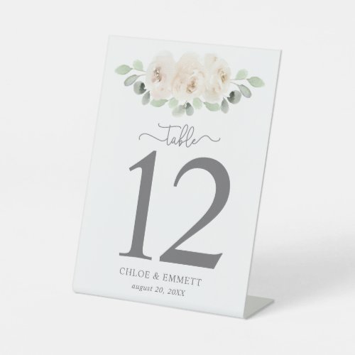 White Rose Botanical Table Number Pedestal Sign