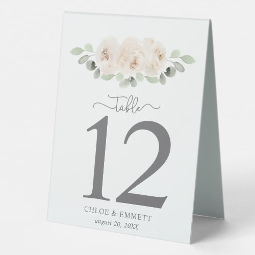 White Rose Botanical Table Number Table Tent Sign