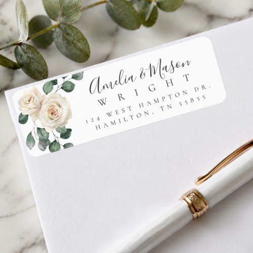White Rose Botanical Wedding Return Address Label