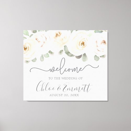 White Rose Botanical Wedding Welcome Sign