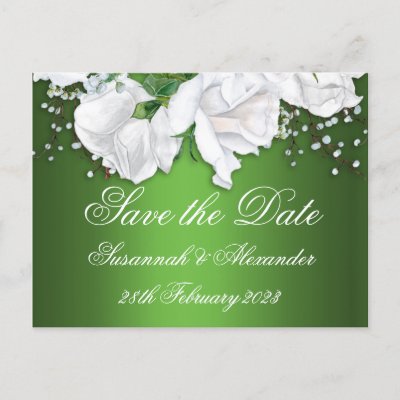White Rose Bouquet and Metallic Green Wedding 