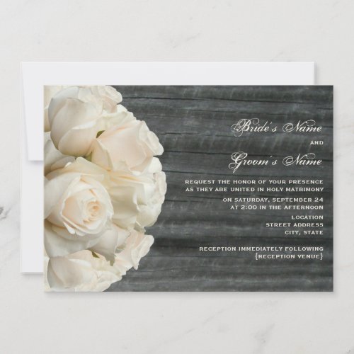 White Rose Bouquet &amp; Barnwood Wedding Invitations
