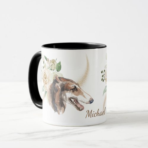 White Rose Bouquet Borzoi Dog Mug