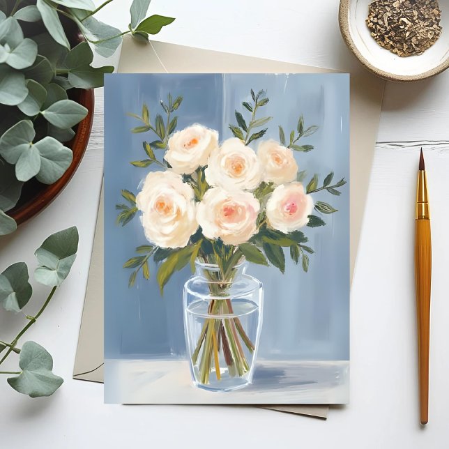 White Rose Bouquet Elegant Watercolor Floral Postcard (Creator Uploaded)