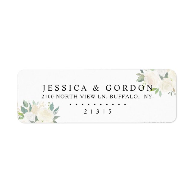 White Rose Bouquet | Elegant Wedding Label (Front)