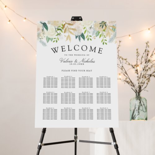 White Rose Bouquet  Floral 12 Table Seating Chart Foam Board
