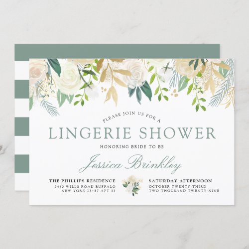 White Rose Bouquet  Floral Lingerie Shower Invitation