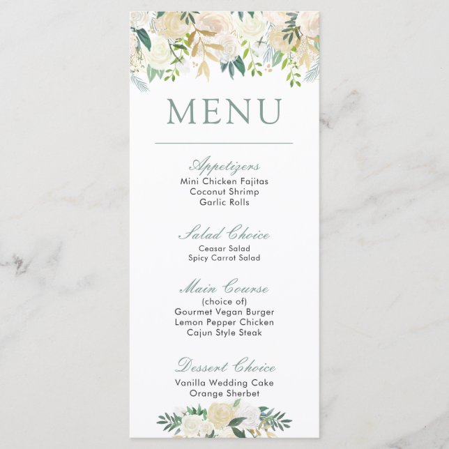 White Rose Bouquet | Floral Menu (Front)
