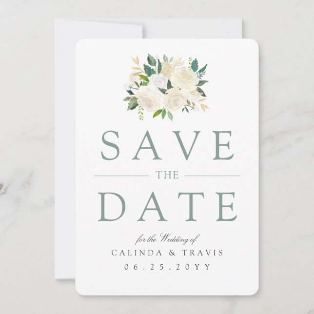 White Rose Bouquet | Floral | Save the Date (Front)