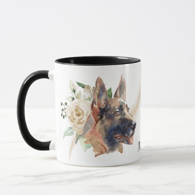 White Rose Bouquet German Shepherd Dog Mug (Left)