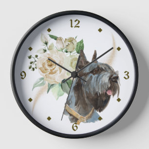 White Rose Bouquet Giant Schnauzer Dog Clock