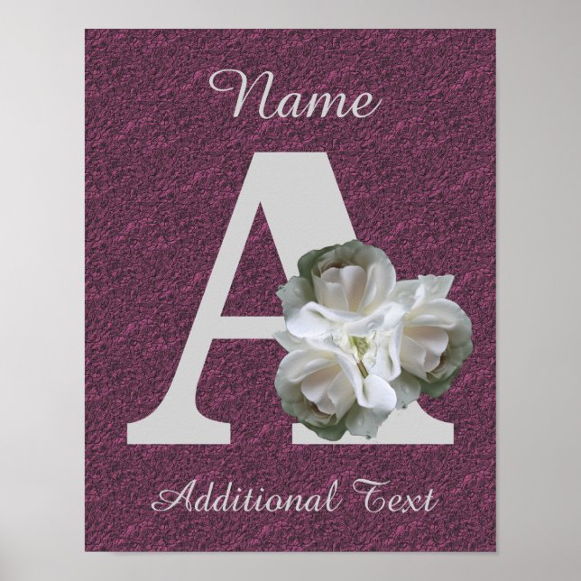 White Rose Bouquet Monogram A Personalized     Poster (Front)