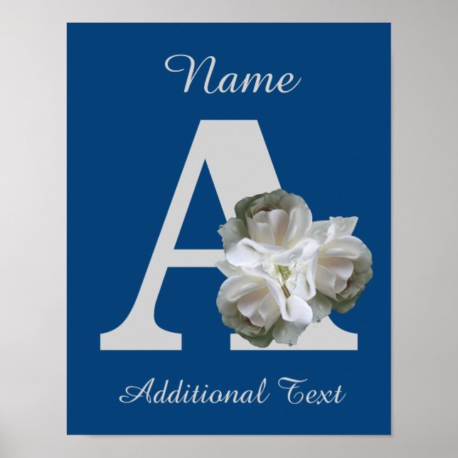 White Rose Bouquet Monogram A Personalized Poster (Front)