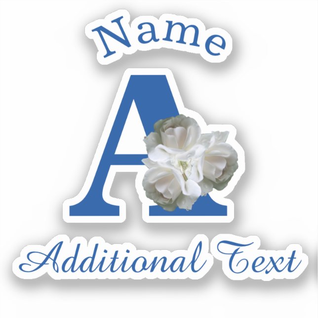 White Rose Bouquet Monogram A Personalized    Sticker (Front)