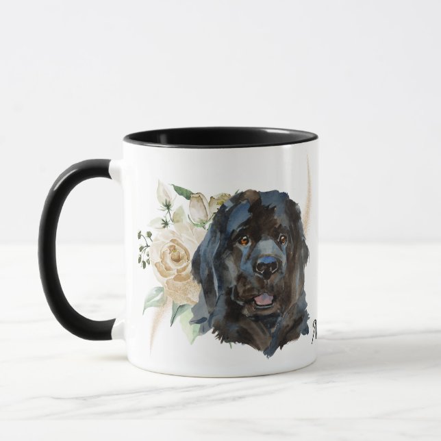White Rose Bouquet Newfoundland Dog Mug (Left)