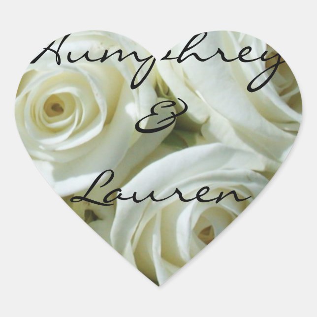 White Rose Bouquet Personalized Wedding Heart Sticker (Front)