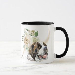 White Rose Bouquet Saint Bernard Dog Mug
