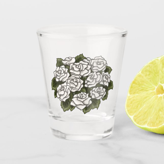 White Rose Bouquet Shot Glass (Front)