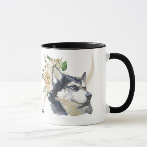 White Rose Bouquet Siberian Husky Dog Mug