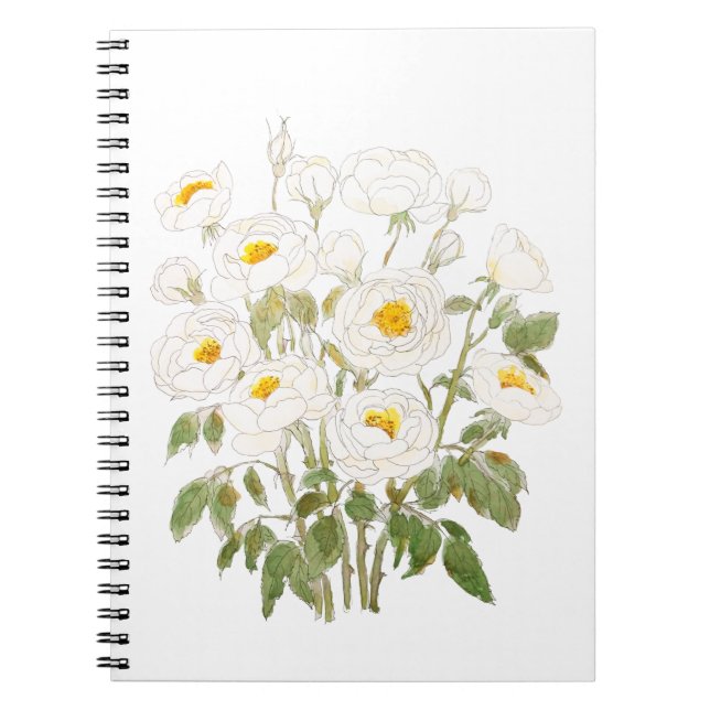 white rose bouquet watercolor and ink notebook (Front)