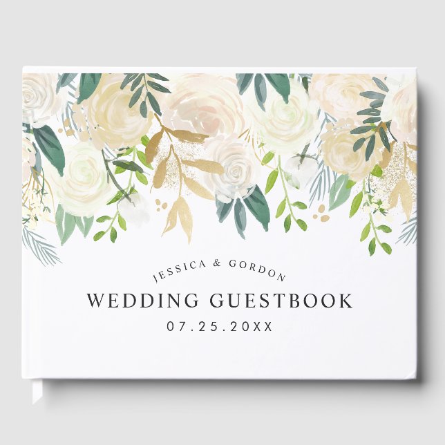 White Rose Bouquet | Wedding Guest Book (Front)