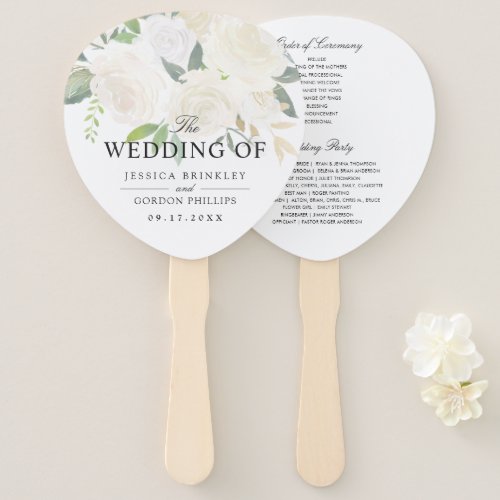 White Rose Bouquet  Wedding Program Hand Fan