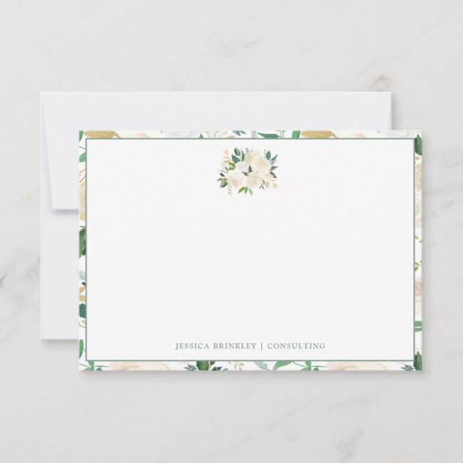 White Rose Bouquet Wild Floral Custom Stationary Note Card