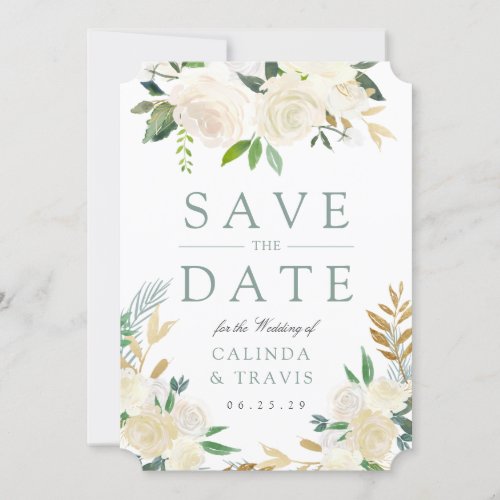 White Rose Bouquet wild Floral Save the Date