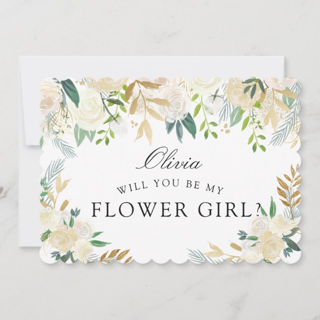 White Rose Bouquet | Will you be my Flower Girl? Invitation (Front)