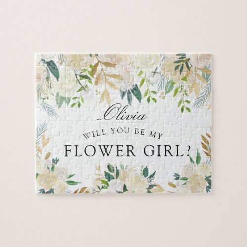 White Rose Bouquet  Will you be my Flower girl Jigsaw Puzzle