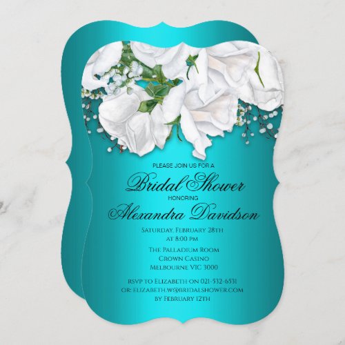 White Rose Bridal Bouquet Aqua Bridal Shower
