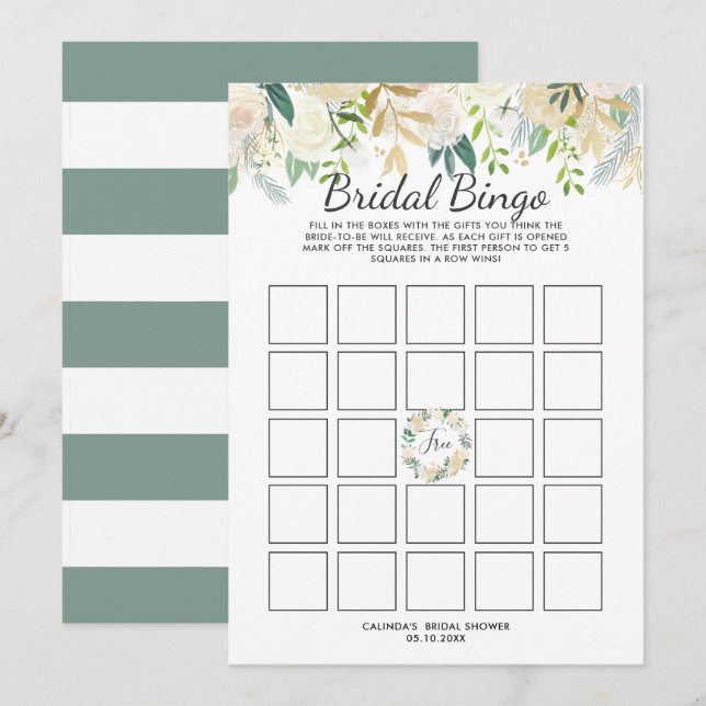 White Rose Bridal Shower Bingo Game Invitation (Front/Back)