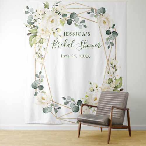 White Rose Bridal Shower Chic Photo Booth Backdrop