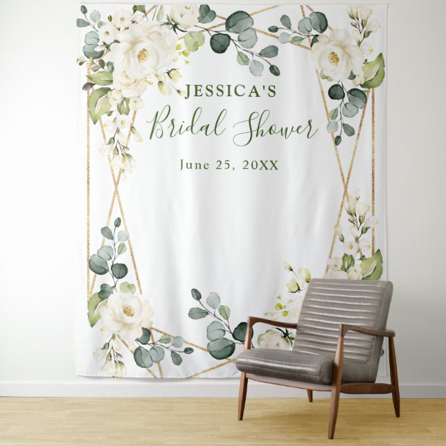 White Rose Bridal Shower Chic Photo Booth Backdrop (In Situ)