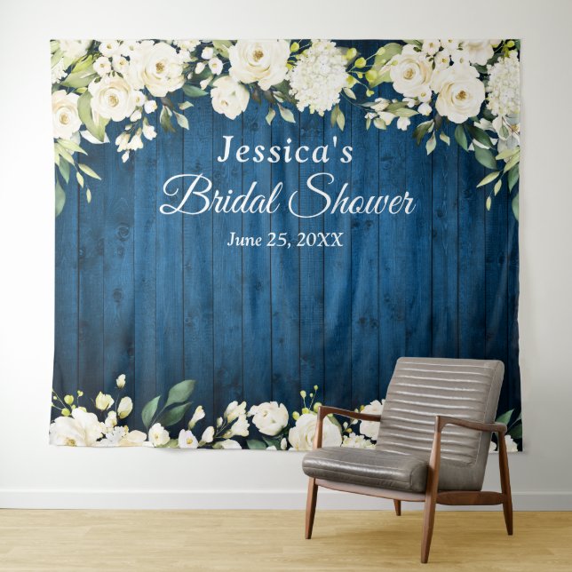 White Rose Bridal Shower Chic Photo Booth Backdrop (In Situ (Horizontal))
