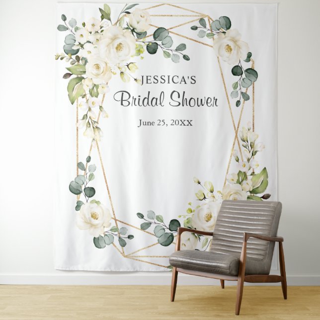 White Rose Bridal Shower Chic Photo Booth Backdrop (In Situ)