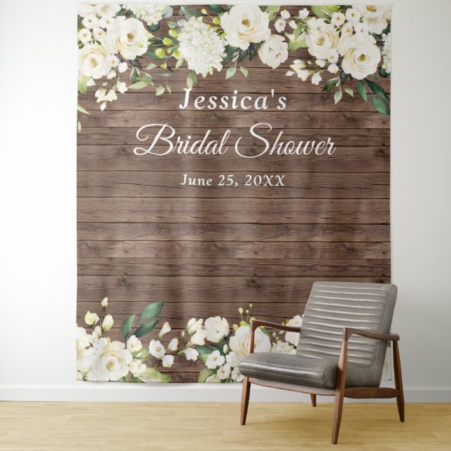 White Rose Bridal Shower Chic Photo Booth Backdrop (In Situ)