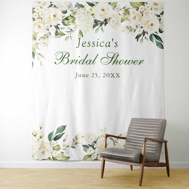 White Rose Bridal Shower Chic Photo Booth Backdrop (In Situ)