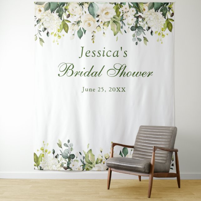 White Rose Bridal Shower Chic Photo Booth Backdrop (In Situ)