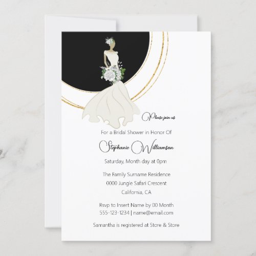 White rose bride gold accent bridal shower invitation