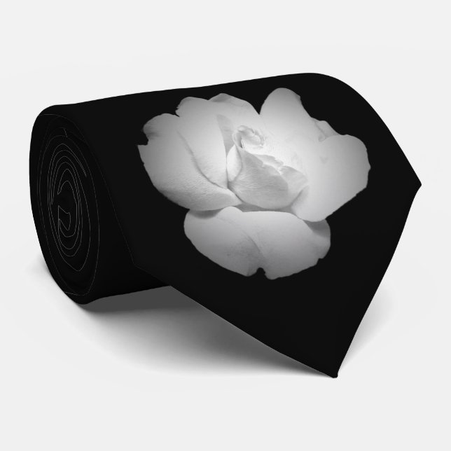 White Rose Bud on Black Tie (Rolled)
