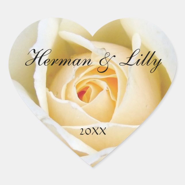 White Rose Bud Personalized Heart Wedding Sticker (Front)