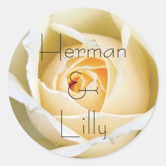 White Rose Bud Personalized Wedding Classic Round Sticker (Front)
